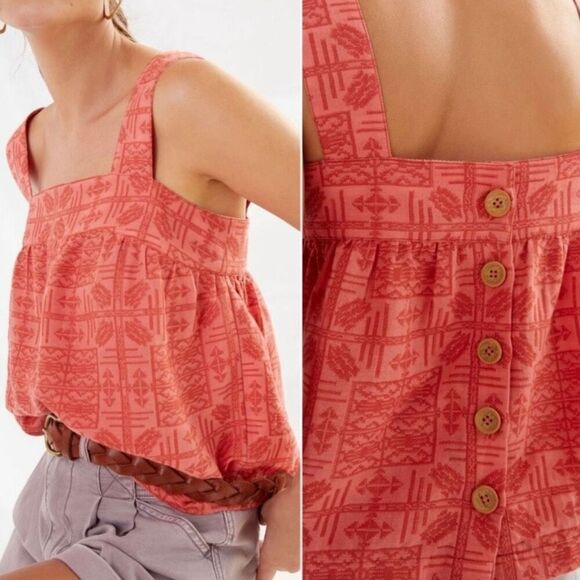Anthropologie Sylvia Embroidered Button-back Tank Coral size Small - Picture 1 of 7